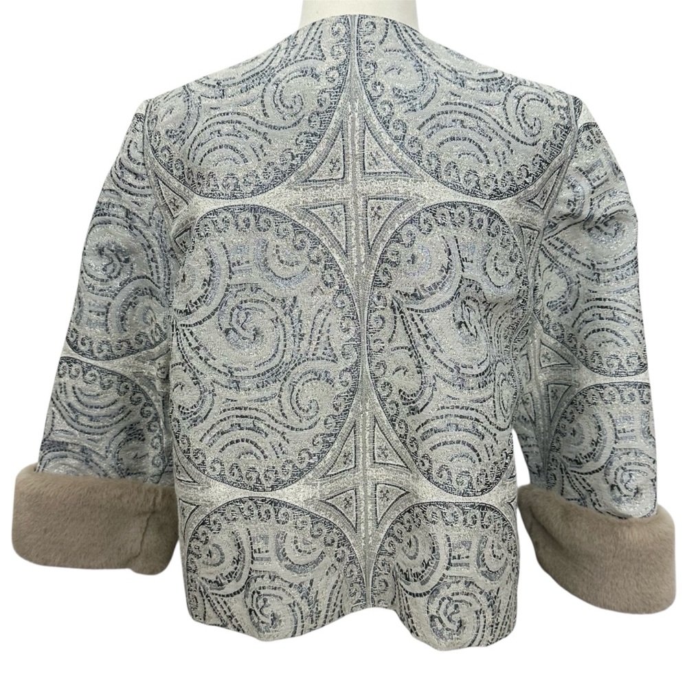 Chico's Metallic Brocade Jacket w/ Faux Fur Removable Cuffs - Picture 5 of 16